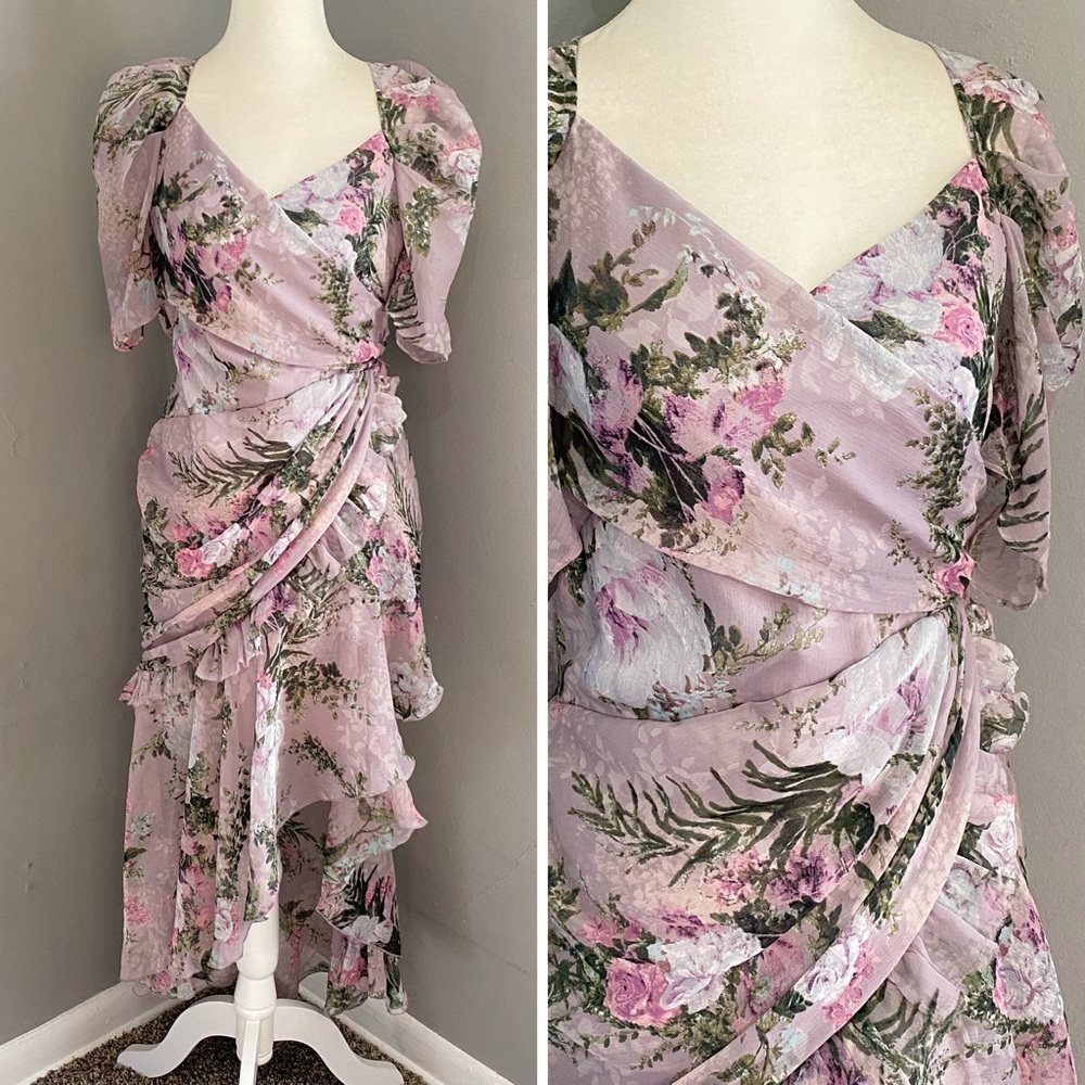 ASOS floral draped ruched open back dress